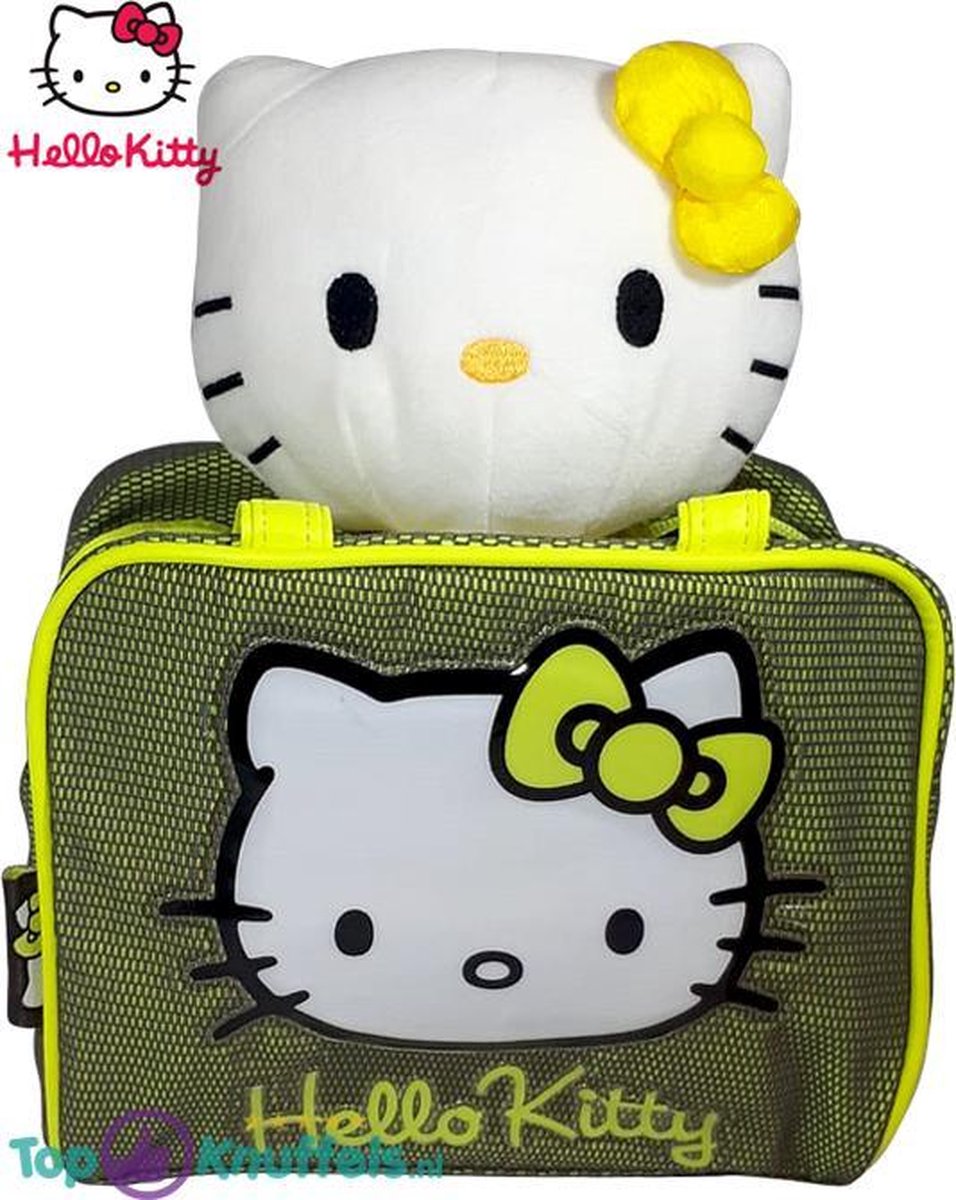 Hello Kitty Pluche Knuffel 18cm + Tas | Gele Knuffel + Gele Hello Kitty Tas | Cadeau Kado voor kinderen | Helo Kity |  Knuffeldier kat Speelgoed